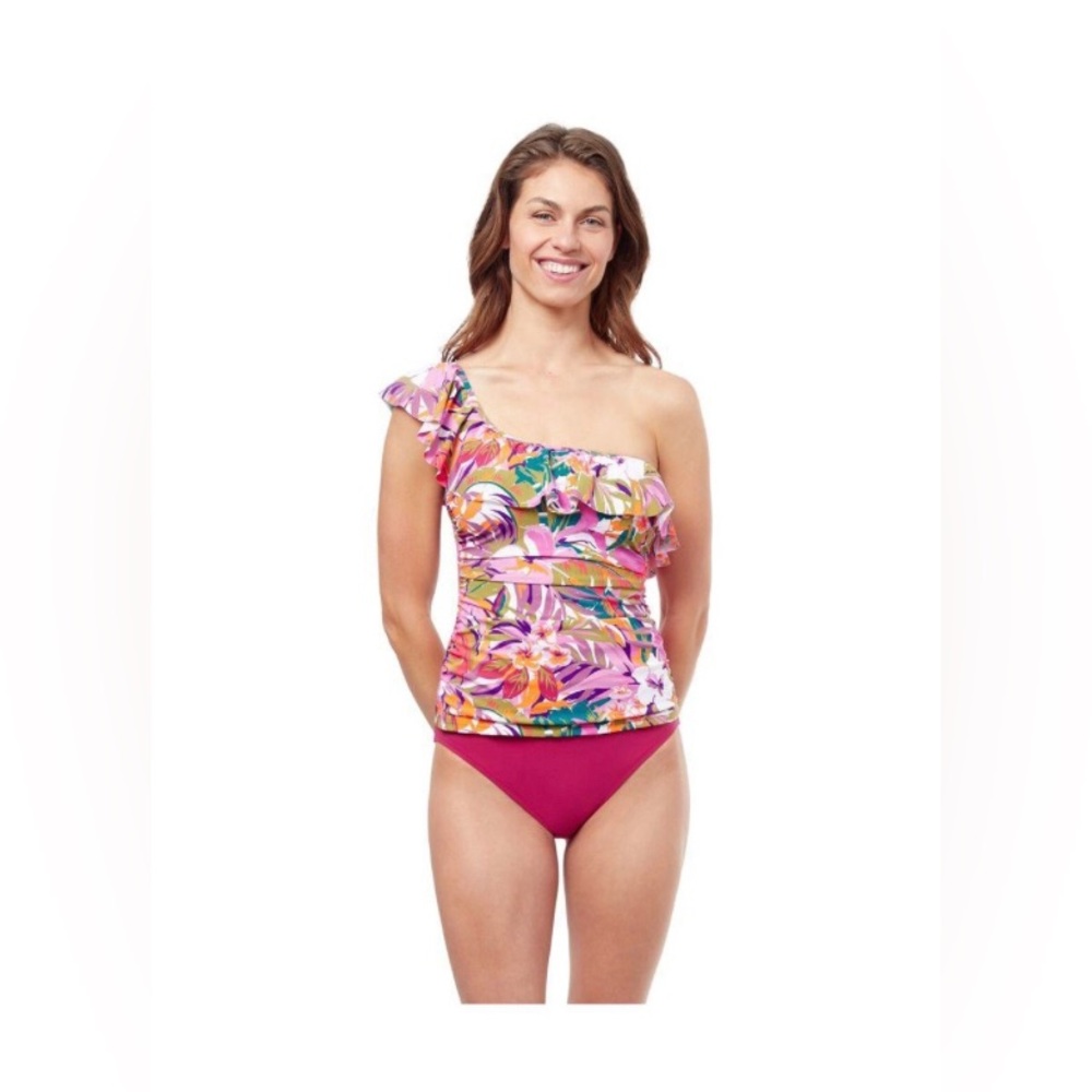 Profile by Gottex Tropikaia Multi One Shoulder Tankini‎ Swim Top size 10 new